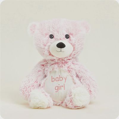 Warmies Baby Girl Bear Large plush toy in soft lavender fabric, displayed against a white studio background