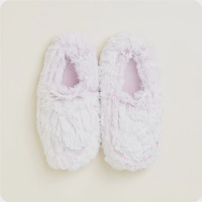Warmies Marshmallow lavender slippers in soft plush material displayed against a neutral background