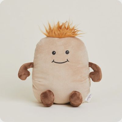 Warmies potato-shaped microwavable plush in gray with lavender scent, displayed against a white background