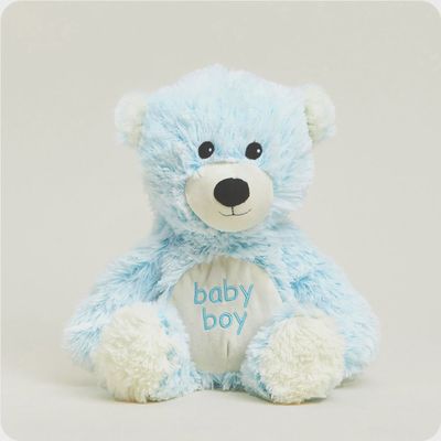 Warmies large microwavable bear plush in soft tan fabric with French lavender scent, shown against a plain white background