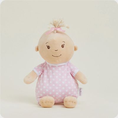 Warmies Baby Girl lavender-scented weighted plush toy in soft pink fabric, displayed against a white background in studio lighting