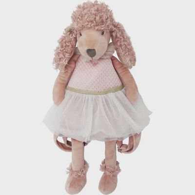 Mon Ami Paris poodle kids backpack in cream with embroidered poodle design, shown against a white background