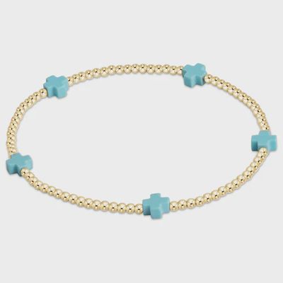 egirl Signature Cross Small 2mm Gold Bracelet - Turquoise