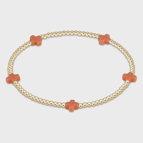 Signature Cross Small Gold Pattern 2mm Bead Bracelet - Coral