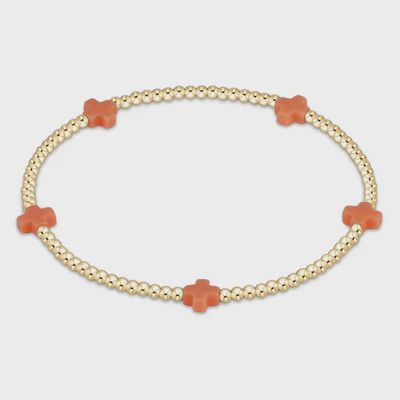Signature Cross Small 2mm Gold Bracelet - Coral