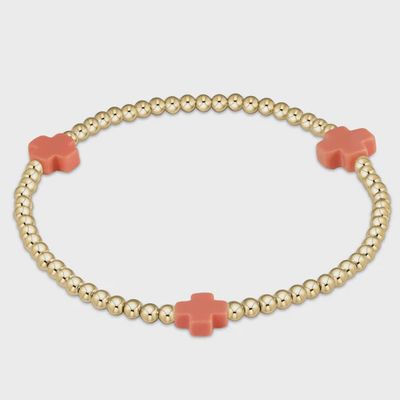 Signature Cross 3mm Gold Bracelet - Coral