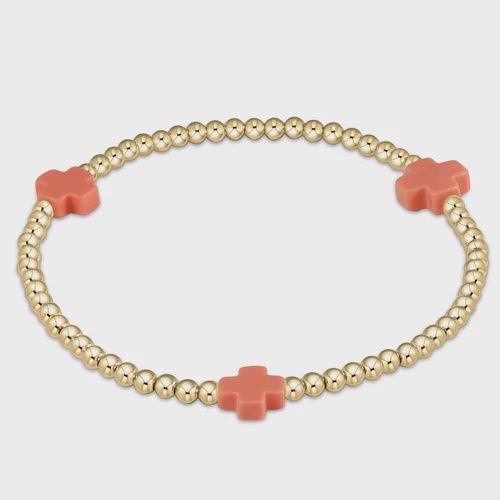 Signature Cross Gold Pattern 3mm Bead Bracelet - Coral