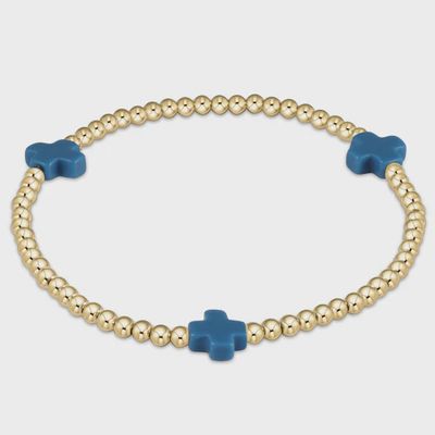 Signature Cross 3mm Gold Bracelet - Cobalt