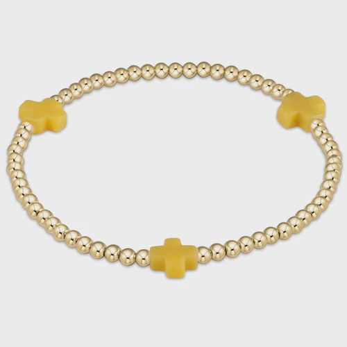 Signature Cross Gold Pattern 3mm Bead Bracelet - Canary