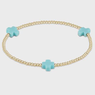 Signature Cross 2mm Gold Bracelet - Turquoise