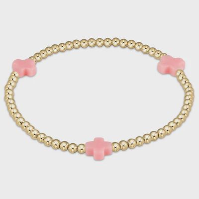 Signature Cross 3mm Gold Bracelet - Pink