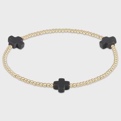 Signature Cross 2mm Gold Bracelet - Onyx