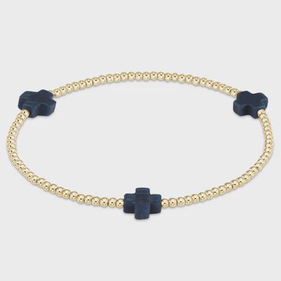 Signature Cross 2mm Gold Bracelet - Navy