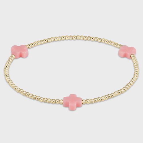 Signature Cross Gold Pattern 2mm Bead Bracelet - Pink