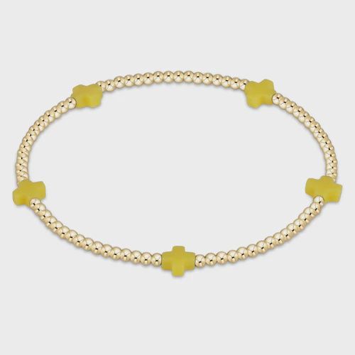 Signature Cross Small Gold Pattern 2mm Bead Bracelet - Canary