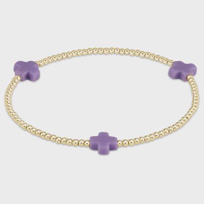 Signature Cross 2mm Gold Bracelet - Purple