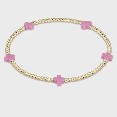 Signature Cross Small 2mm Gold Bracelet - Bright Pink