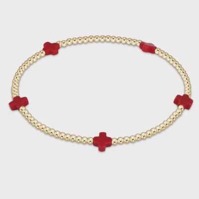 Signature Cross Small 2mm Gold Bracelet - Red