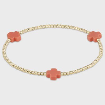 Signature Cross 2mm Gold Bracelet - Coral