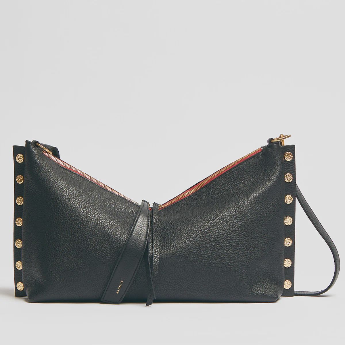 Mr. G Shoulder Bag - Black/Brushed Gold Hammered Red Zip