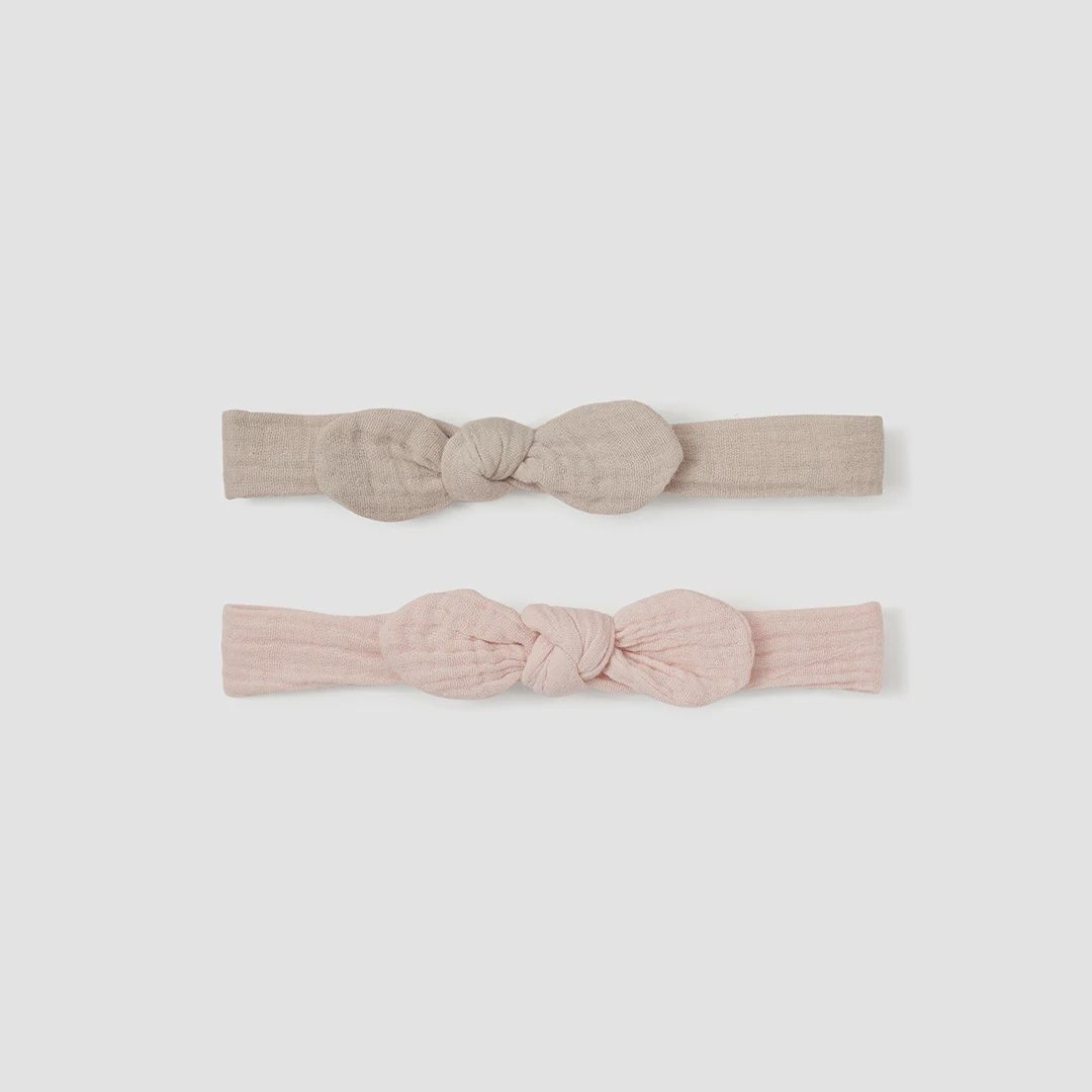 Organic Muslin Bow Headband Set Taupe/Blush 2pc