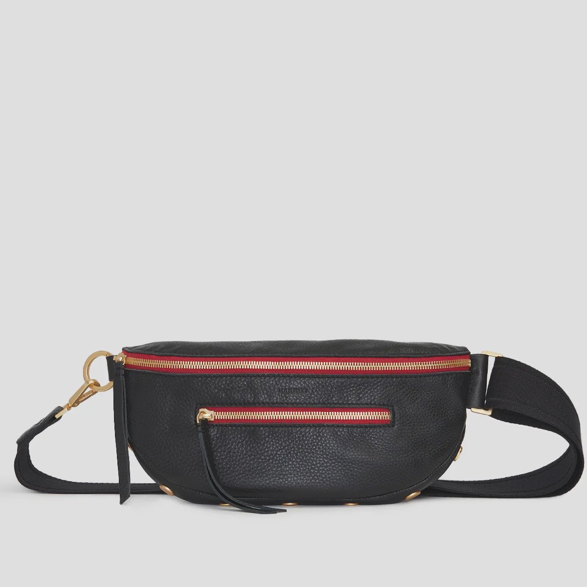 Charles Leather Belt Bag - Black/Brushed Gold Red Zip