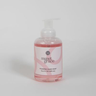 Bridgewater Candle Sweet Grace foaming hand soap bottle with aloe, 16.6 oz, displayed on white background