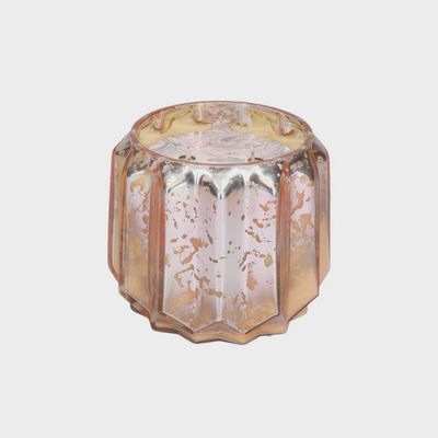Bridgewater Sweet Grace Collection candle in rose gold mercury finish, centered on white background in studio lighting