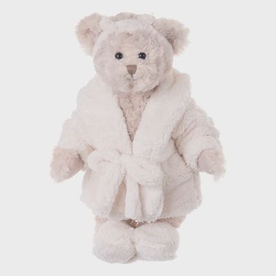 Bukowski Bears Lady Hamilton plush toy wearing a burgundy robe and matching slippers, displayed against a white background