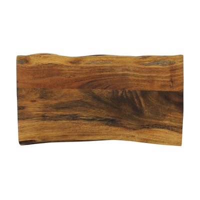Acacia live edge cutting board, 16 by 8.5 inches, with natural wood grain and organic edges on white background