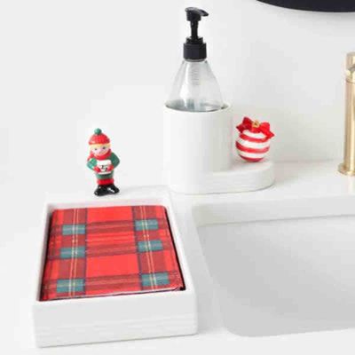 Pinstripes melamine guest towel holder by Nora Fleming displayed in a home bathroom setting with folded guest towels