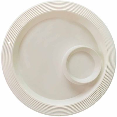 Nora Fleming melamine chip and dip bowl with pinstripe pattern, 14.5 inches, shown in studio against white background