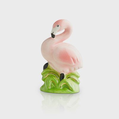 Nora Fleming Tickled Pink Flamingo Mini ceramic piece in bright pink, isolated on a white background
