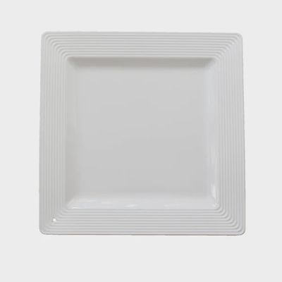 Nora Fleming pinstripe square platter measuring 13x13 inches, displayed against a neutral background in studio lighting
