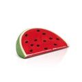 Nora Fleming watermelon mini decorative accent, red and green striped ceramic piece on white background