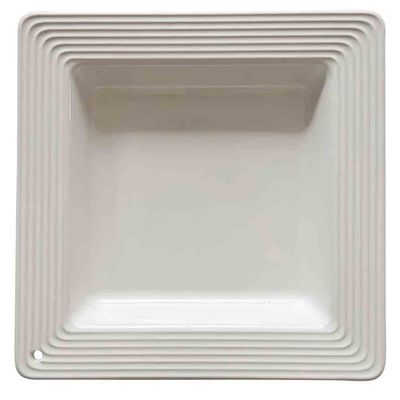 Nora Fleming Pinstripes napkin and candy holder, 8.25 inch square ceramic dish with blue and white striped pattern, isolated on white background