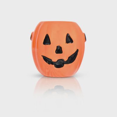 Orange ceramic jack-o'-lantern mini bucket with carved pumpkin face detail, isolated on white background