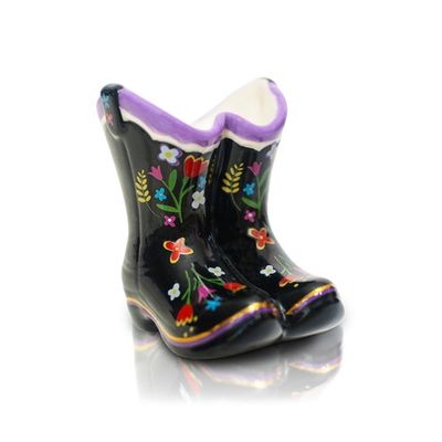 Nora Fleming So Bootiful Western Boots collectible mini figurine displayed against a neutral background in studio lighting