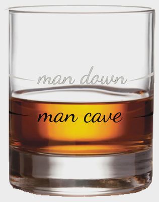 Pourtions Just Right Man Down whiskey rocks glasses displayed on neutral background in studio setting