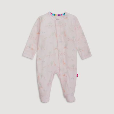 Pink modal magnetic footie from Magnetic Me with serene safari print pattern, displayed on plain background