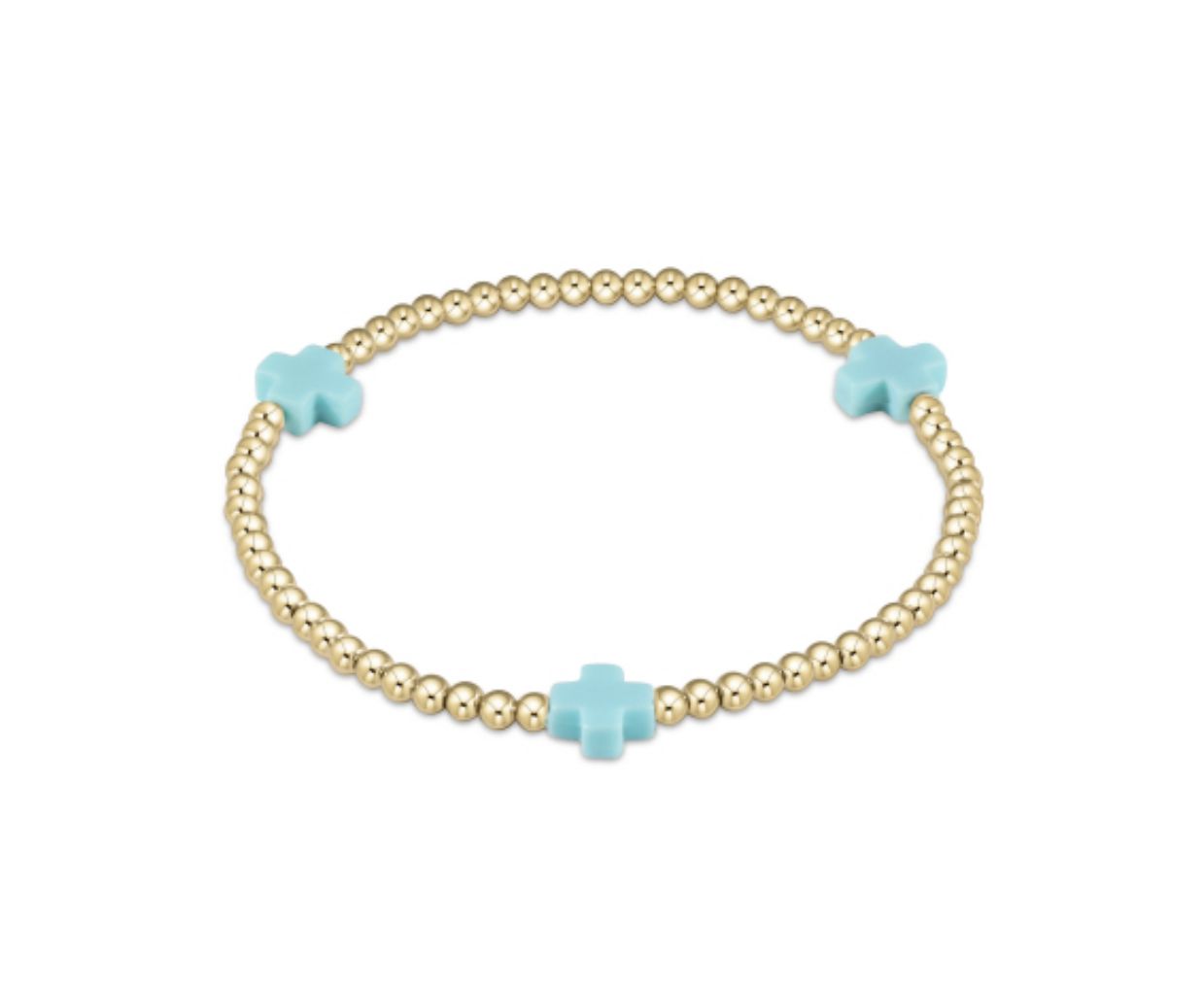 Extends - Signature Cross Gold Pattern 3mm Bead Bracelet - Turquoise