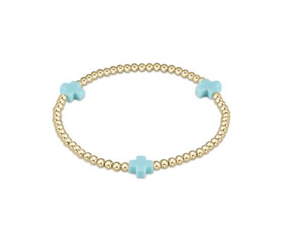 Extends Signature Cross 3mm Gold Bracelet - Turquoise