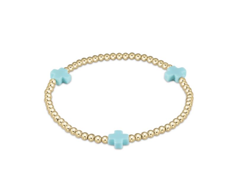 Extends - Signature Cross Gold Pattern 3mm Bead Bracelet - Turquoise