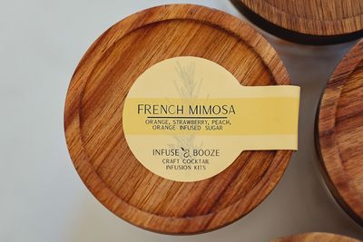 French Mimosa Cocktail Infusion Kit by Infuse &amp; Booze displayed with ingredients and mixing components on a countertop