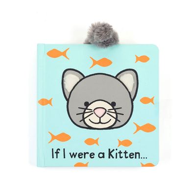 Jellycat If I Were a Kitten touch-and-feel board book displayed against a neutral background, showing the front cover with tactile fabric elements.