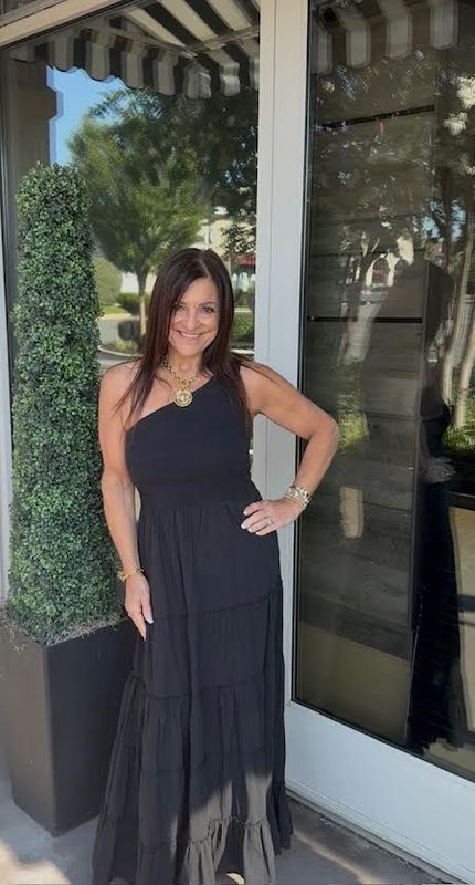 Brushed Cotton One Shoulder Maxi Dress - Black
