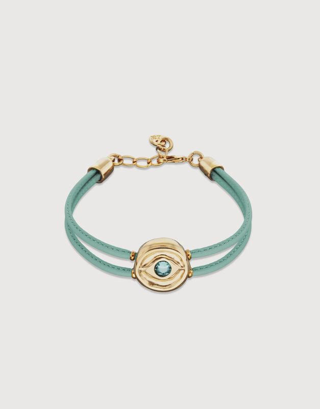 Ser Intuitiva Double Leather Birthstone Bracelet with Eye