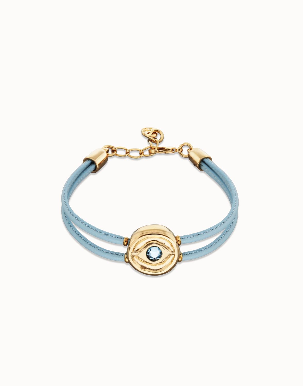 Ser Intuitiva Double Leather Birthstone Bracelet with Eye, Colour: Light Blue