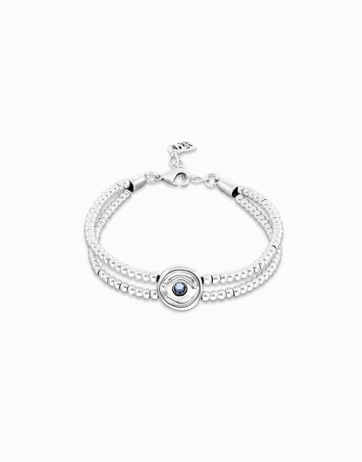 Ser Intuitiva Two-Strand Beaded Bracelet with an Eye-Shaped Charm, Colour: Blue Stone