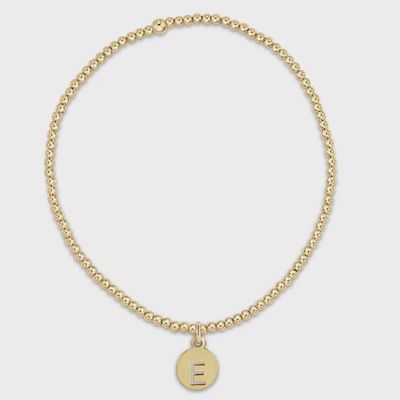 ENEWTON Classic 2mm gold bead bracelet with personalized initial disc, displayed on white background